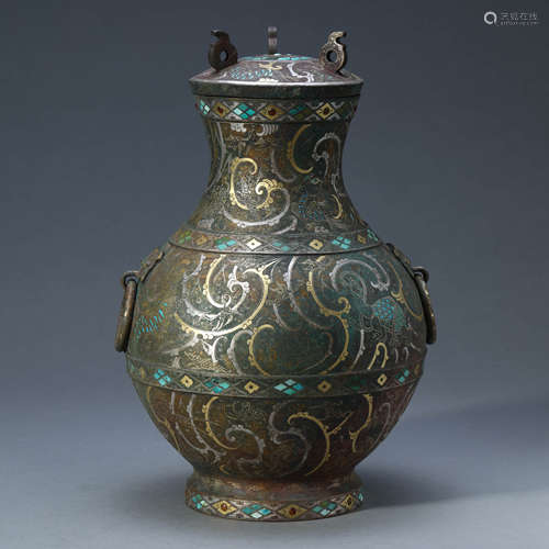 A GOLD AND SILVER INLAID BRONZE JAR