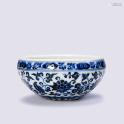 A BLUE AND WHITE LOTUS SCROLLS BOWL