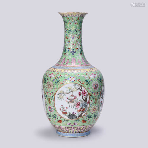 A GREEN GROUND YANGCAI GLAZED VASE