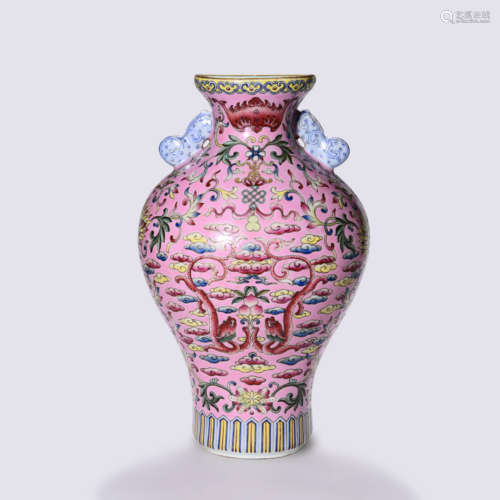 A FAMILLE ROSE DRAGONS VASE