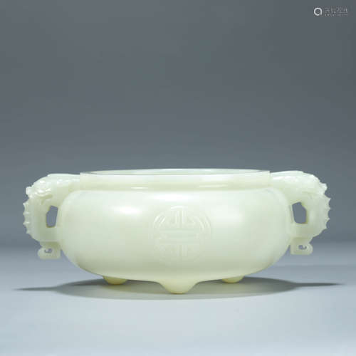 A CARVED WHITE JADE CENSER