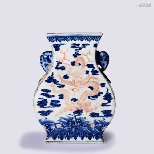 AN UNDERGLAZE BLUE AND IRON RED DRAGON VASE