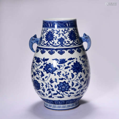 A BLUE AND WHITE LOTUS SCROLLS ZUN VASE