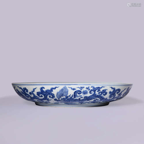 A BLUE AND WHITE DRAGONS SAUCER