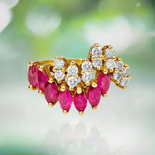 Vintage, 14kt Gold. 0.75ct Diamond & Ruby Ring For Her.