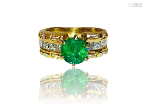 4.85 Carat Emerald and Diamond Ring in 14K Yellow Gold