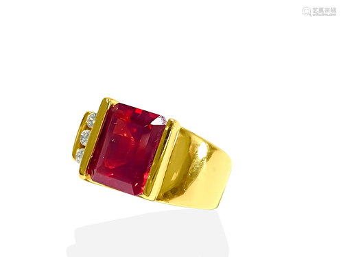 14K Gold, AAA Natural Garnet & Diamond Ladies Ring