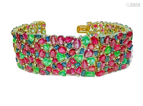 Mughal Empire: Burma Ruby, Emerald & Sapphire Bracelet