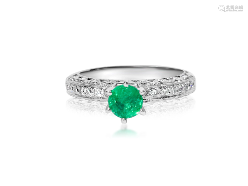 1.00 Carat Diamond & Colombian Emerald Ring in 14K Gold