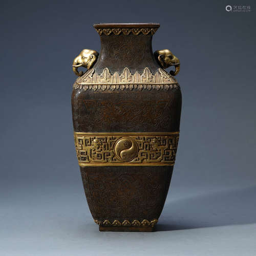 A BRONZE PARCEL GILT VASE