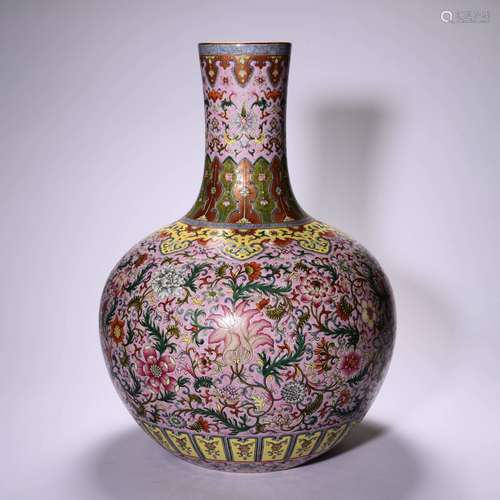 A YANGCAI FLORAL SCROLLS GLOBULAR VASE