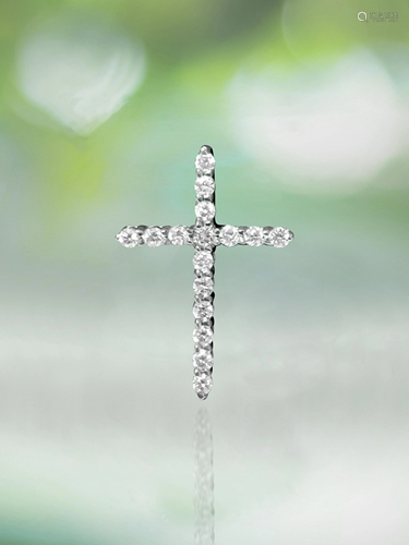 Unisex, 14K White Gold & Diamond Cross. Religious Cross