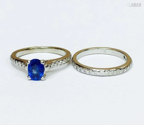 14K, 100% Natural Blue Sapphire and Diamond Ring