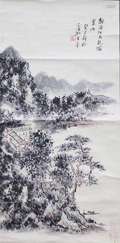 A CHINESE PAINTING SCROLL OF LANDSCAPE