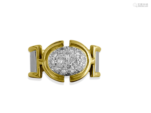 18k Gold, Vintage 0.70 Carat Diamond Two Tone Ring