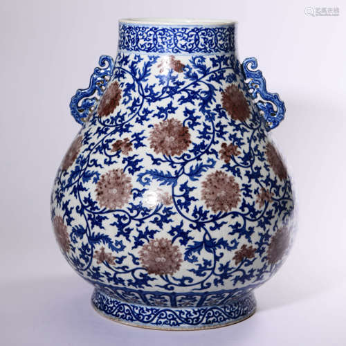 AN UNDERGLAZE BLUE AND COPPER RED ZUN VASE