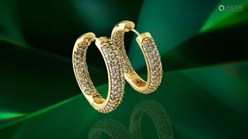 14K Gold 2.50 Carat Diamond Hoops Earrings