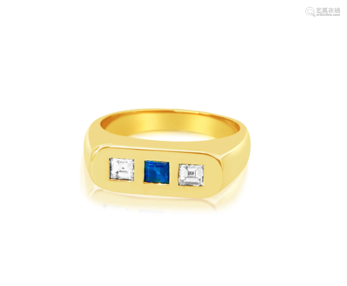 18K Gold 0.28ct Natural Blue Sapphire Diamond Ring