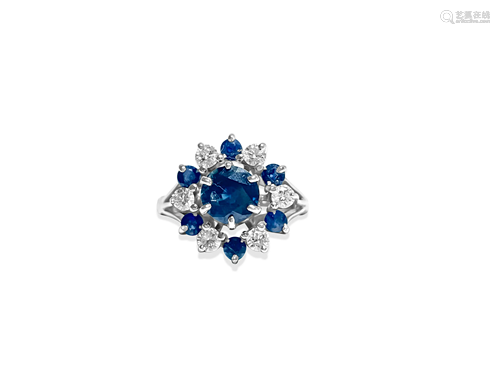 Art Deco 4.10 Carat Blue Sapphire Diamond Ring