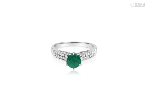 14K gold, 0.50 carat Colombian Emerald and Diamond Ring