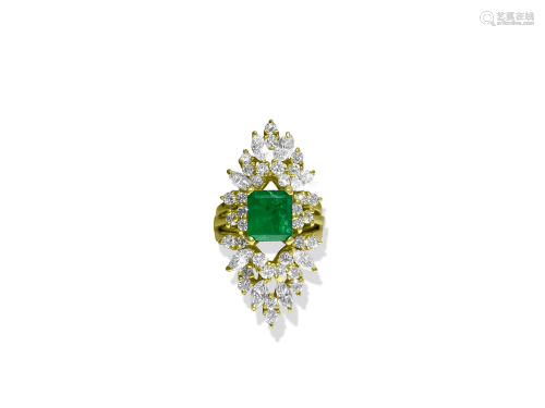 14K Yellow Gold, 4.25 CT Diamond & Emerald Insert Ring