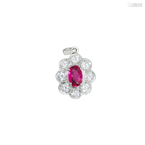 18K White Gold, No Heat Ruby and White Diamond Pendant