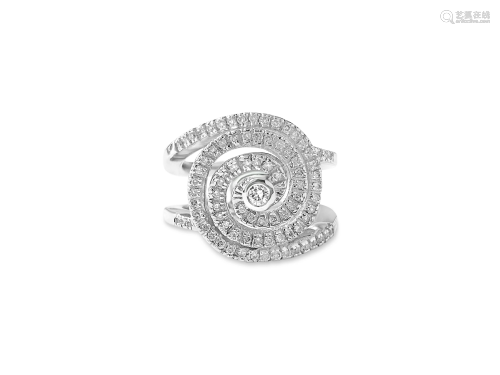 18k White Gold, 1.00ct Diamond Ring Swirl Motif