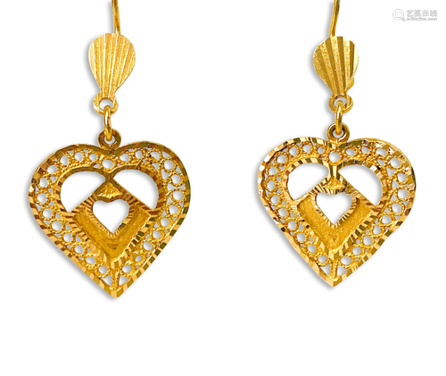 22K Yellow Gold, Arabian Heart Earrings For Her