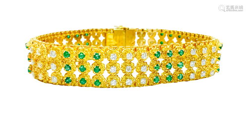 18k Gold Natural Colombian Emerald Diamond Bracelet