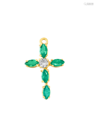 Vintage Religious Diamond & Emerald Cross in 14K