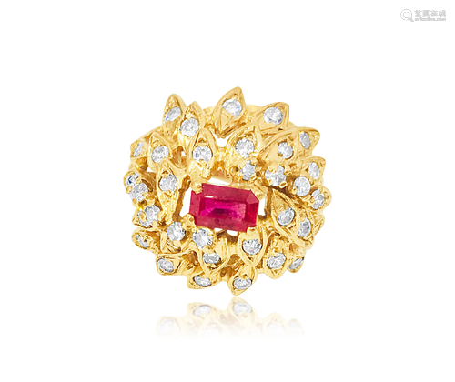 Vintage 2.00 ct Diamond Ruby 18K Yellow Gold Ring