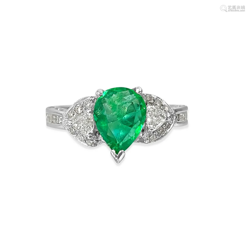 2.50 Colombian Emerald Diamond Cocktail Ring 18k Gold