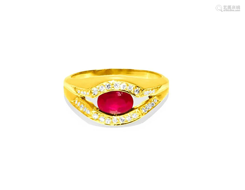 Evil Eye Burma Ruby Diamond Ring 18K Gold