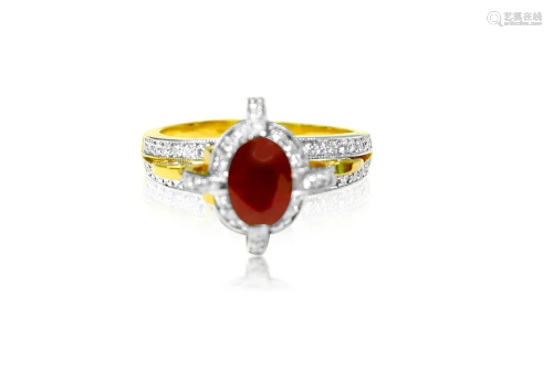 18K YELLOW GOLD DIAMOND AND 100% NATURAL RED RUBY RING