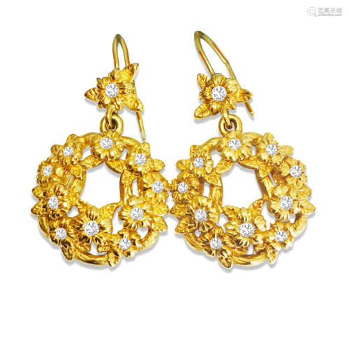 Stephen Dweck 18K Yellow Gold Diamond Dangle Earrings