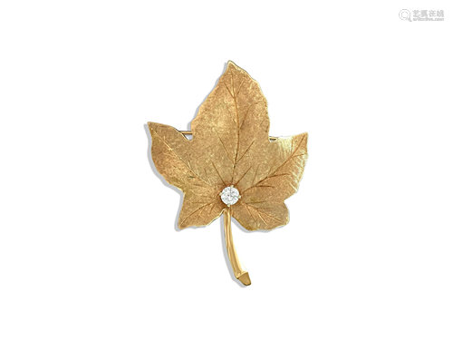 18K Gold Maple Leaf Brooche, 1/2 carat Diamond.