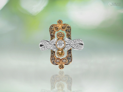 Vintage 14k Rose Gold, White & Chocolate Diamond Ring