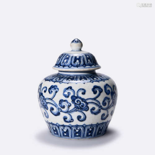 A BLUE AND WHITE LINGZHI JAR WITH COVER