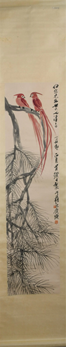 A CHINESE PAINTING OF BIRDS AND PINE TREE