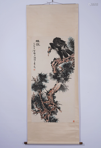 A CHINESE PAINTING OF EAGLE AND PINE TREE