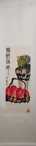 A CHINESE PAINTING OF CHRYSANTHEMUMS AND PEACHES