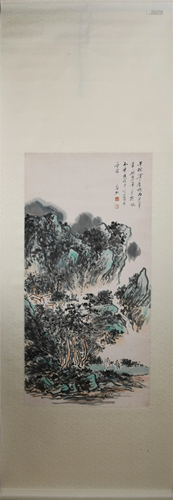 A CHINESE PAINTING OF LANDSCAPE AND FIGURES