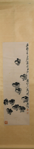 A CHINESE PAINTING OF CHICKS