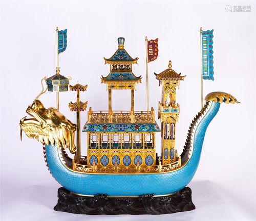 A SET OF CHINESE ENAMEL DRAGON BOAT