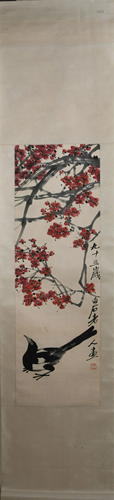 A CHINESE PAINTING OF MAGPIE AND PLUM BLOSSOMS