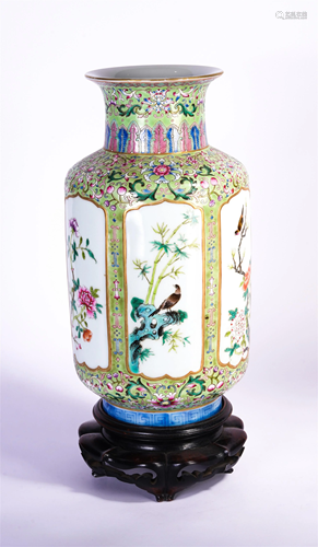 A CHINESE FAMILLE ROSE FLOWER-AND-BIRD PORCELAIN VASE