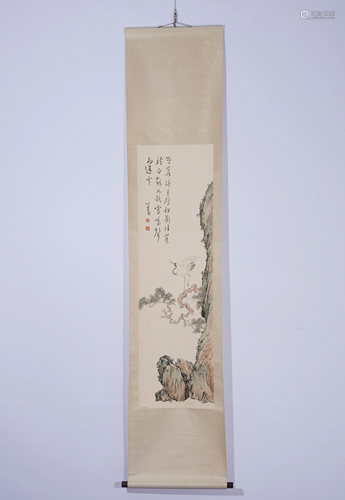 A CHINESE PAINTING OF CRANE AND PINE TREE