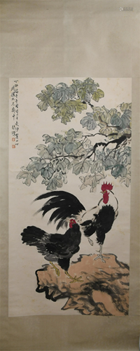 A CHINESE PAINTING OF CHICKENS