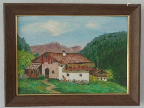 Original Vintage Oil Painting Farm by Gleen