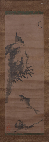 A CHINESE PAINTING OF BIRD AND FISH